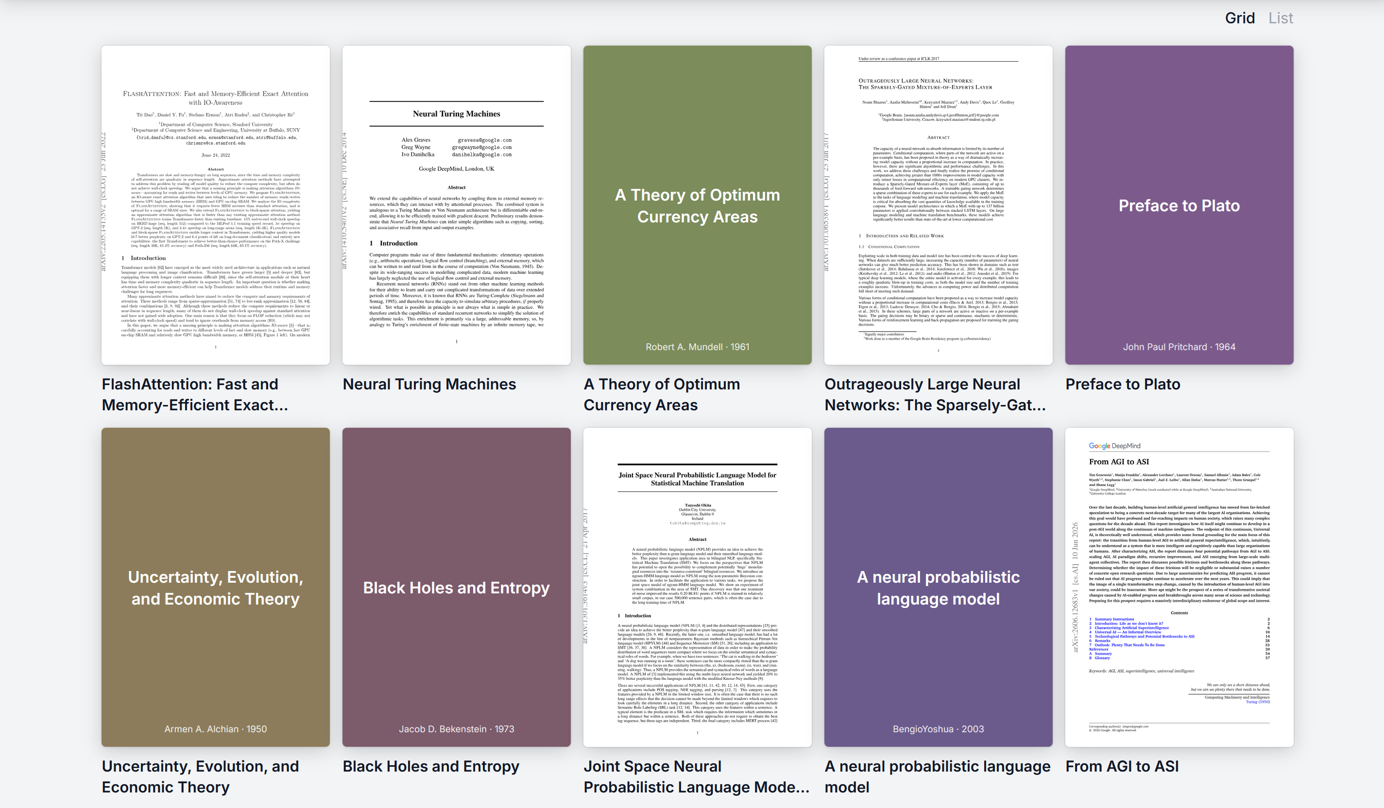 Screenshot of a Featherfell reading wall showing many paper covers